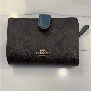 Coach Dark Brown Wallet with Green Trim